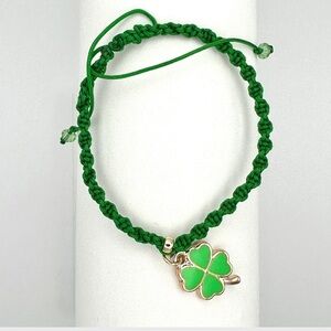 St Patrick’s Day Lucky Shamrock Bracelet Adjustable Green Cord 18K Gold Plated